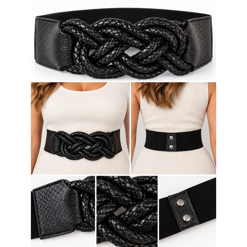 Belt Rampage Braided Waist Black Size S/M Stretchy Boho Y2k Whimsigoth